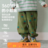 papa爬爬夏季新品儿童裤子印花防蚊裤男女宝宝双层绉布长裤透气宽松 军绿色 90 cm
