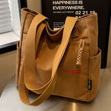 芸洛大容量帆布包包女2025新款潮刺绣字母手提袋小清新学生单肩托特包 麦穗棕色