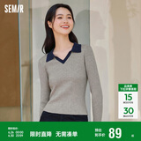 森马毛衣女短款修身显瘦简约春秋撞色polo领毛衫复古109524107003