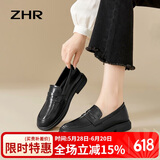 ZHR单鞋女英伦风皮鞋女软平底百搭经典乐福鞋女套脚女鞋 BK10F 黑36