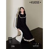 阔色（kuose）黑色小香风针织长袖连衣裙女秋冬季穿搭新款毛衣裙长裙子 黑色8001 L