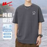 回力短袖t恤男夏季纯棉透气打底衫圆领吸汗上衣潮流休闲男装灰色4XL