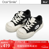 Ocai smile 开口笑 黑色帆布鞋 厚底增高小众国潮鞋夏季大头休闲鞋 复古黑 35