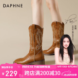 达芙妮西部牛仔靴女秋冬季靴子女2024新款长筒骑士靴女休闲百搭马丁靴女