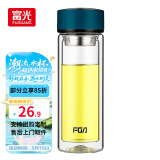 富光双层玻璃杯水杯男女车载家用高硼硅玻璃杯泡茶杯带茶隔玻璃杯子 蓝色 320ml 双层玻璃直杯
