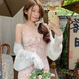 素织锦吊带连衣裙女新款法式碎花裙子设计感收腰温柔风粉色长裙 粉色碎花吊带裙 M 【推荐体重80-100斤】