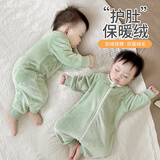 七乐豆婴儿睡衣秋冬款法兰绒加绒加厚男宝宝冬季连体衣服幼儿珊瑚绒冬装 浅绿(单层常规款) 73cm