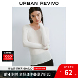 UR秋季新款女装简约基础百搭休闲修身V领针织衫UWB940008 象牙白 M