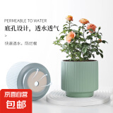新款竖纹陶瓷花盆亚光北欧风简约花盆大号桌面绿植盆送塑料托盘 蓝色 大号（16.5*16.5*14）
