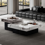 意式轻奢简约岩板茶几现代简别墅大堂小户型客厅家用方形高低组合 威尼斯棕60cm+百达翡丽90cm