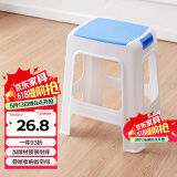 好尔塑料凳子客厅厨房加厚防滑休闲板凳叠摞高凳带提手大号蓝色 1个装
