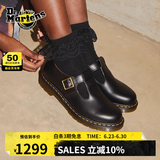 马丁（DR.MARTENS）Polley夏舒适百搭通勤T字光面皮浅口皮鞋玛丽珍鞋 黑色 37