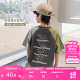 左西男童短袖t恤儿童2025新款夏季棉感半袖男孩大童打底上衣 灰色 120