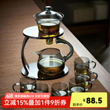 全度玻璃茶具套装自动懒人泡茶器家用泡茶壶茶杯冲泡茶器功夫茶具 登高清灰自动茶具+6灰把杯 7件