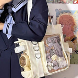 趣木也大容量学生上课单肩书包女日系可爱少女透明痛包小食量吧唧斜挎包 白色【裸包无配饰】