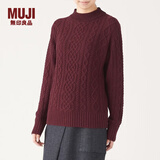 无印良品 MUJI 女式 阿兰图案 高领毛衣 长袖针织衫女款冬季W9AA874 深紫红色 XS (150/76A)
