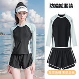 昇亿泳衣女防尴尬分体保守两件套显瘦遮肉游泳衣学生海边温泉女士泳衣 拼色长袖+泳裤 L （100-115斤）