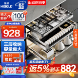 悍高（HIGOLD）拉篮厨房橱柜 抽屉式双层碗篮置物架 不锈钢调味碗碟篮 800柜三层L系列 DIY收纳