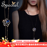 special欧美高冷时尚衬肤显瘦流苏可调节长款项链毛衣链吊坠挂链 蓝色 蓝玫瑰 项链