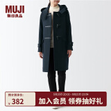 无印良品（MUJI）女式羊毛混牛角扣大衣长款连帽毛呢呢子外套秋冬季外衣女装 深藏青色2A L (165/88A)