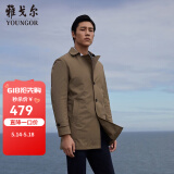 雅戈尔（YOUNGOR）风衣男双翻领长款棉风衣聚酯纤维不易皱保型弹性耐穿 VYCF429949YAA卡其色 L 175/96A