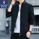 啄木鸟夹克男外套春秋季新款商务休闲中青年立领棒球服纯色秋冬冲锋户外 2210黑色 XL （130斤-155斤）