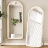 全品屋全身镜穿衣镜落地镜子挂门服装店试衣壁挂简约奶油风绒布150*40