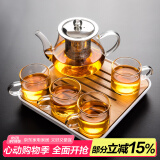 瓷牌茗茶具（cipaiming teaset） 透明玻璃茶具整套套装家用功夫茶壶茶杯会客泡茶器 透明八骏壶4个把杯+小四方盘