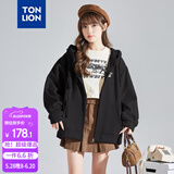 唐狮（TonLion）2025针织外套女休闲卫衣开衫连帽上衣 加绒款/黑色 S