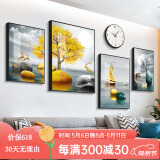 好久不见客厅装饰画现代简约沙发背景墙壁画轻奢大气四联组合挂画 福禄望月(含挂钟) 中组合(建议2.5-3米墙)PS黑框