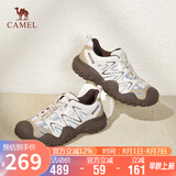 骆驼（CAMEL）经典丑萌鞋女时尚撞色户外休闲鞋 L24S469647A 米/银/咖 35