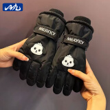 目丸滑雪手套女冬季可爱卡通保暖触屏户外骑行防风寒防水加绒加厚手套 黑色小狗