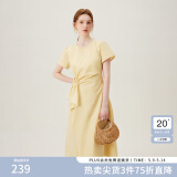 范思蓝恩夏季圆领抽绳褶皱设计感连衣裙女2024夏装新款白色高腰A字裙女 黄色 M
