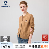Navigare意大利小帆船女士毛衣秋冬季新款纯绵羊毛长袖开衫通勤保暖外套男 古巴砂 L