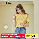 betu百图女装春装新款宽松韩版卡通印花短袖T恤ins潮JD2102T08 黄色 S