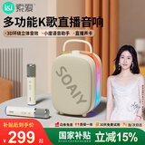 索爱（soaiy）SSK02蓝牙唱歌神器K歌双麦克风音箱一体式内置声卡5.4蓝牙智能AI小度点歌家用ktv音响套装 油彩白