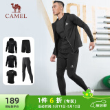骆驼（CAMEL）健身五件套装男跑步运动速干训练服 J8S20L6120A5 黑色 M