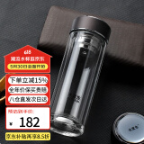水宜生玻璃杯男茶杯双层玻璃保温商务高档办公室泡茶杯便携车载透明水晶 适中容量~新升级-400ML-绅士灰