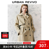 UR秋季新款女装摩登英伦风双排扣收腰系带风衣UWM140030 浅卡其 (偏宽松) S
