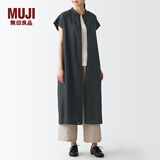 无印良品（MUJI）女式 亚麻水洗 法国袖连衣裙 BCL49C2S 黑色 XS-S
