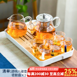 瓷牌茗茶具 玻璃茶具套装家用功夫茶具带过滤内胆泡茶壶茶杯盖碗整套茶具 六彩把八骏8件+小长方密胺盘