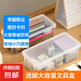 多功能文具盒笔盒收纳盒 透明桌面收纳神器带盖收纳箱ins风 书桌化妆品配件办公家用收纳 透明文具盒【1个装】