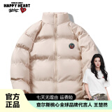 查尔斯桃心冬季学生潮流加厚立领保暖宽松基础款简约面包服棉服外套男女同款 粉色 L