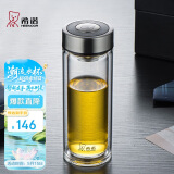 希诺双层玻璃杯男商务办公家用过滤泡茶杯子透明车载水杯345mL