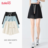 班尼路（Baleno）高腰华夫格三分裤女2025年春夏季女装新款时尚运动风舒适透气短裤