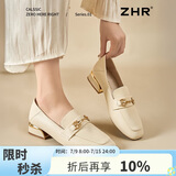 ZHR单鞋女英伦风舒适方头乐福鞋女两穿粗跟透气皮鞋女 K196 米色 37
