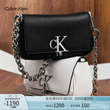 Calvin Klein时尚单肩包礼物链条包包金属字母旋扣翻盖CK女包斜挎马鞍包DH3240