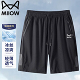 猫人短裤男夏季五分裤冰丝运动潮流宽松速干大码沙滩裤 黑色 4XL
