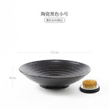 墨蓝花器道三足花器陶瓷花盘禅意复古中式插花器皿剑山插花器套装初学小原流 陶瓷黑色三足17cm配4.6cm剑山