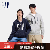Gap男女装印花字母logo抓绒连帽卫衣休闲660128外套 灰色 165/88A(S) 亚洲尺码